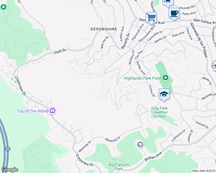 map of restaurants, bars, coffee shops, grocery stores, and more near 289 Kings Court in San Carlos