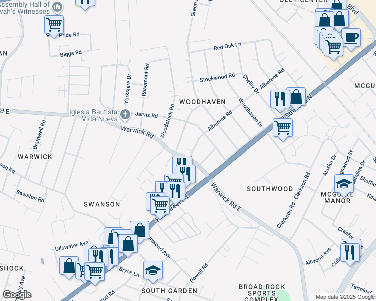 map of restaurants, bars, coffee shops, grocery stores, and more near 5132 Alberene Road in Richmond