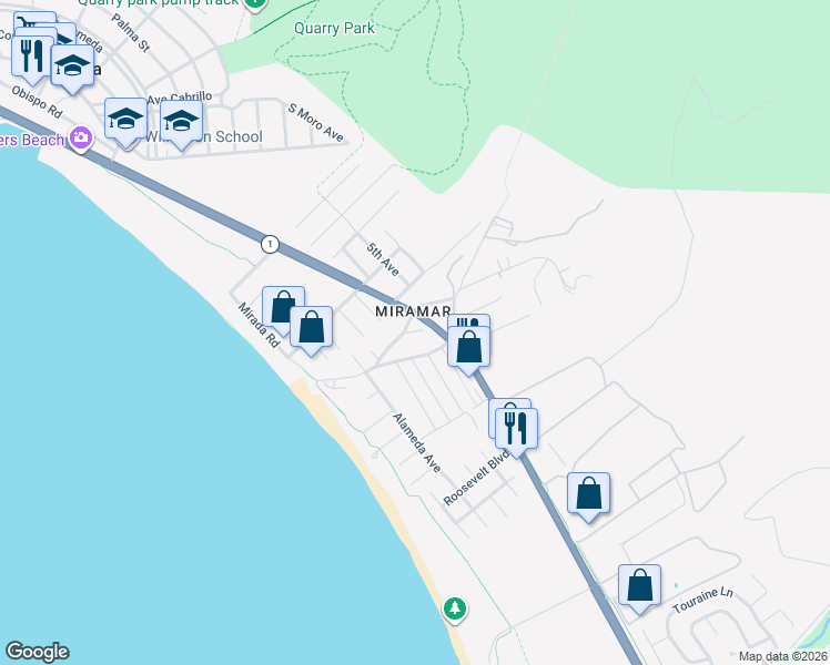 map of restaurants, bars, coffee shops, grocery stores, and more near 465 Mirada Road in Half Moon Bay