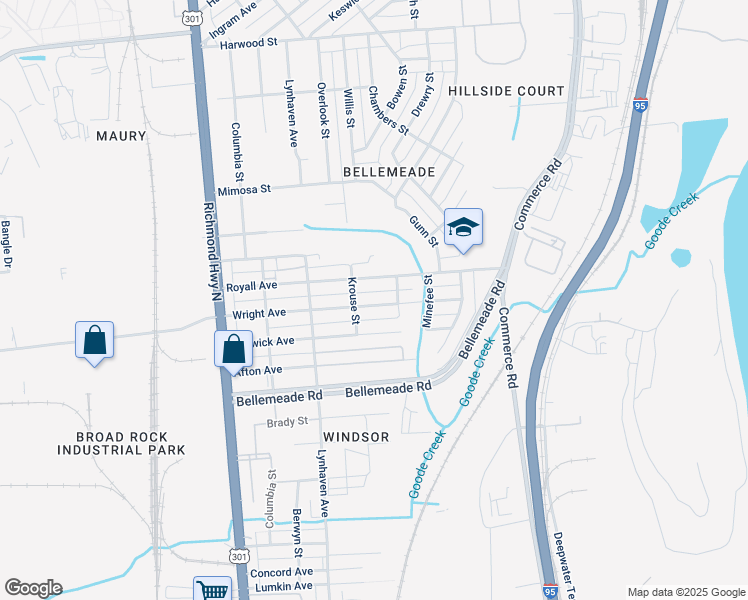 map of restaurants, bars, coffee shops, grocery stores, and more near 2211 Wright Avenue in Richmond