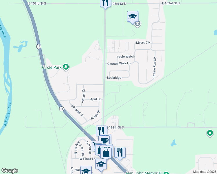map of restaurants, bars, coffee shops, grocery stores, and more near 113 Maplewood St in Mulvane