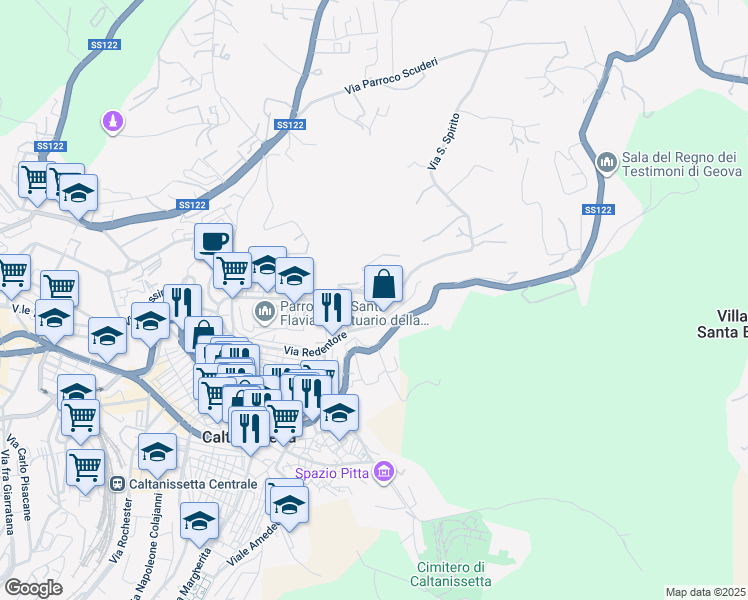 map of restaurants, bars, coffee shops, grocery stores, and more near 472 Via Redentore in Caltanissetta