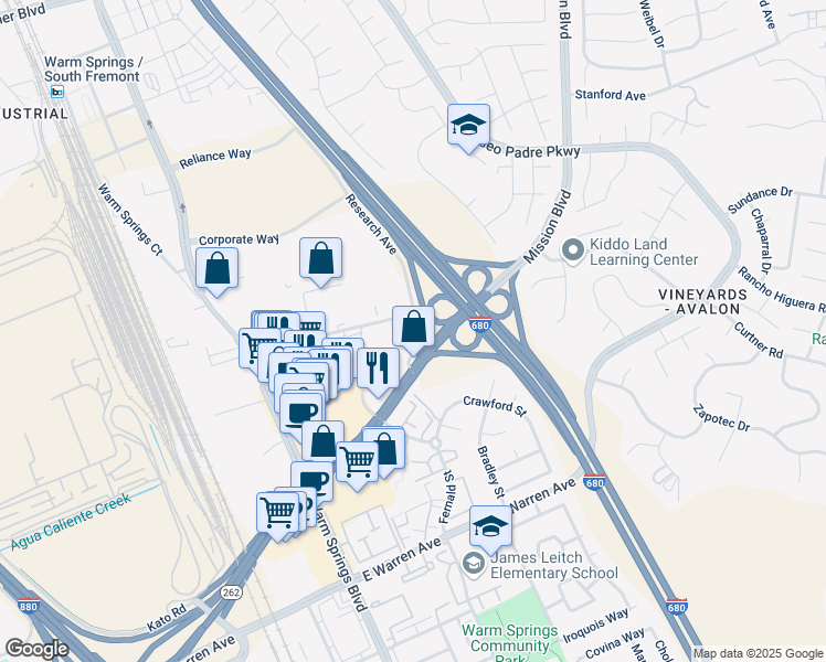 map of restaurants, bars, coffee shops, grocery stores, and more near 301-629 Brown Rd in Fremont