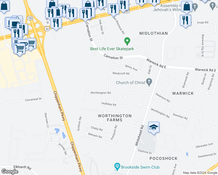 map of restaurants, bars, coffee shops, grocery stores, and more near 813 McDowell Road in Richmond