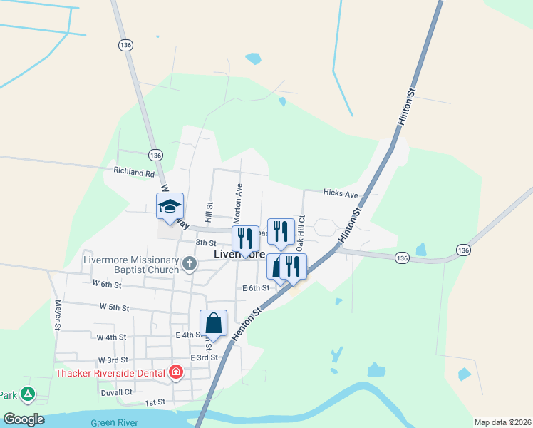 map of restaurants, bars, coffee shops, grocery stores, and more near 813 Lawrence Street in Livermore
