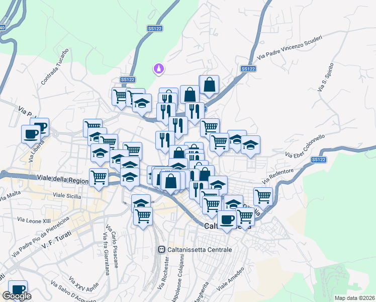 map of restaurants, bars, coffee shops, grocery stores, and more near 31 Via Messina in Caltanissetta