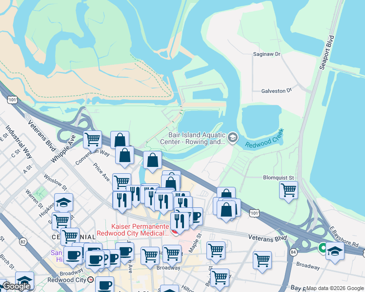 map of restaurants, bars, coffee shops, grocery stores, and more near 642 Turnbuckle Drive in Redwood City