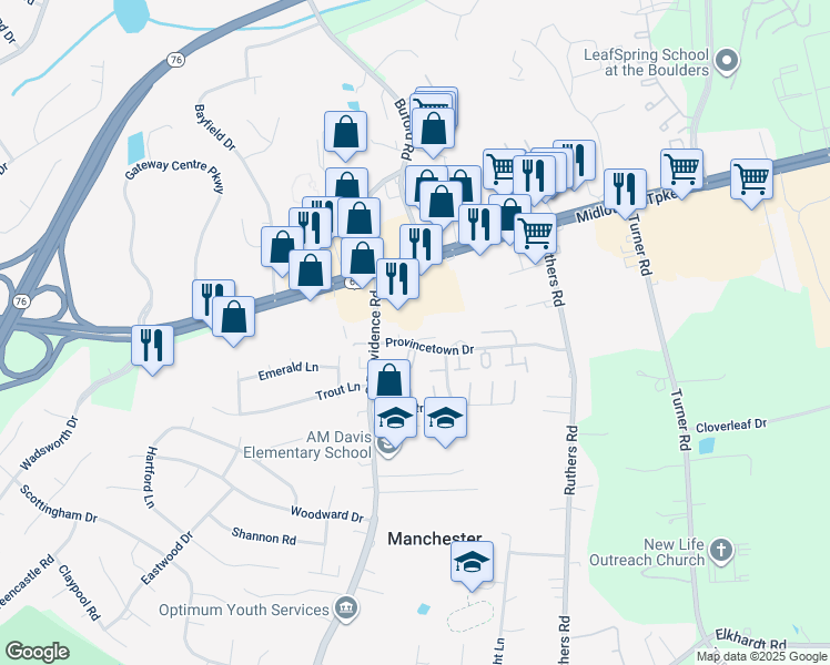 map of restaurants, bars, coffee shops, grocery stores, and more near 8122 Provincetown Drive in Richmond