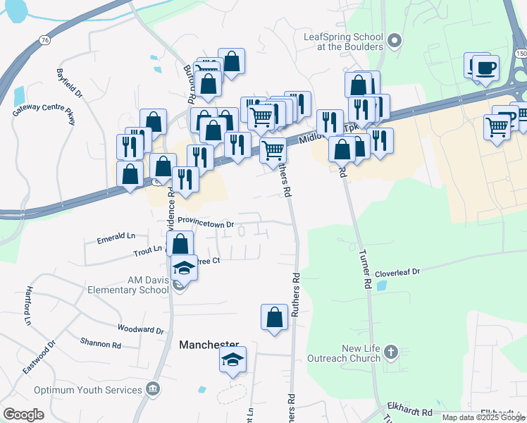 map of restaurants, bars, coffee shops, grocery stores, and more near 7910 Provincetown Drive in Richmond