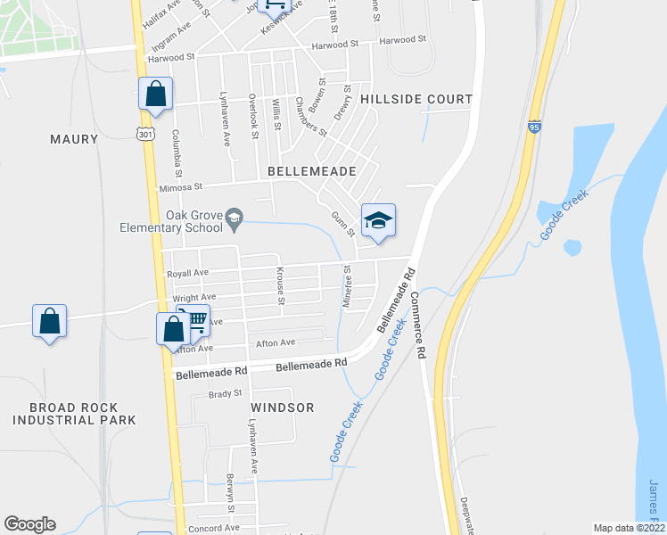 map of restaurants, bars, coffee shops, grocery stores, and more near 2116 Royall Avenue in Richmond