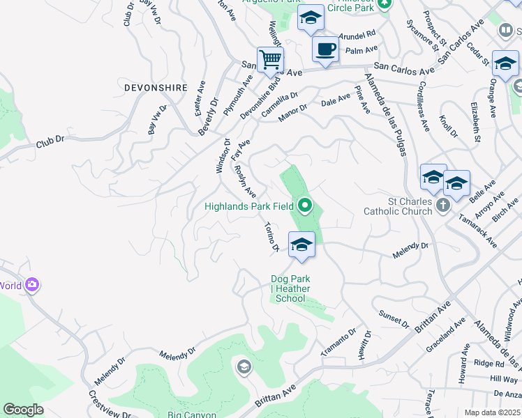 map of restaurants, bars, coffee shops, grocery stores, and more near 2 Winding Way in San Carlos