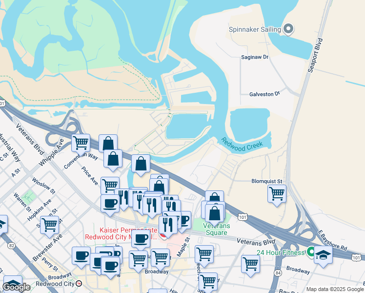 map of restaurants, bars, coffee shops, grocery stores, and more near 642 Turnbuckle Drive in Redwood City