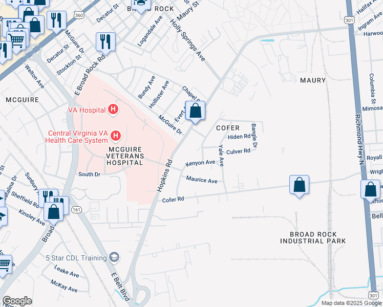map of restaurants, bars, coffee shops, grocery stores, and more near 1612 Talbert Drive in Richmond