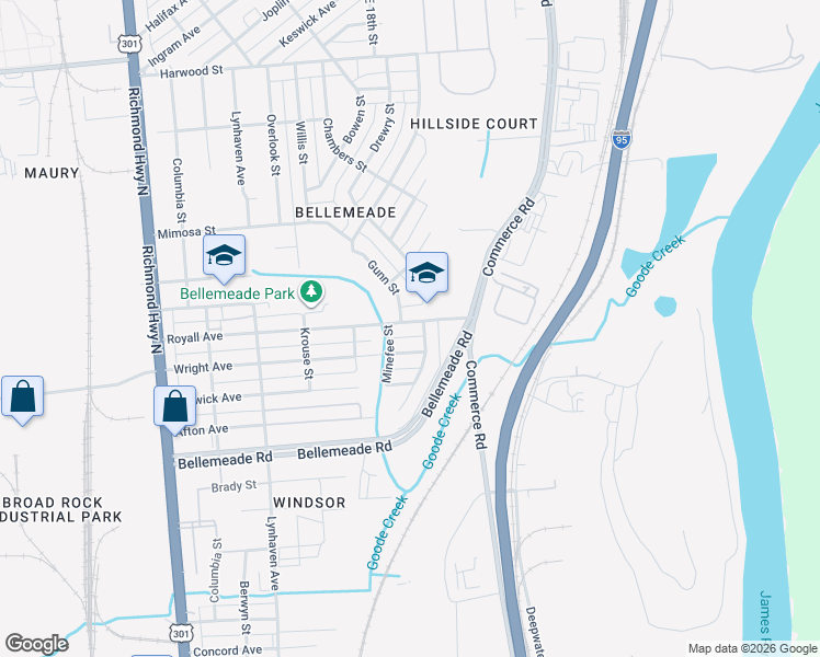 map of restaurants, bars, coffee shops, grocery stores, and more near 2104 Royall Avenue in Richmond