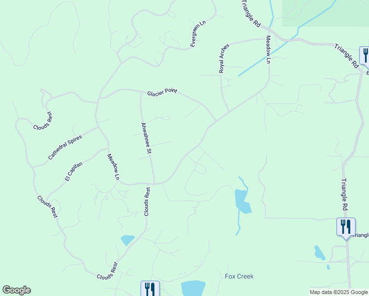 map of restaurants, bars, coffee shops, grocery stores, and more near 5650 Meadow Lane in Mariposa