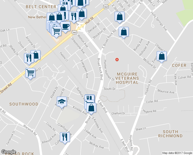 map of restaurants, bars, coffee shops, grocery stores, and more near in Richmond