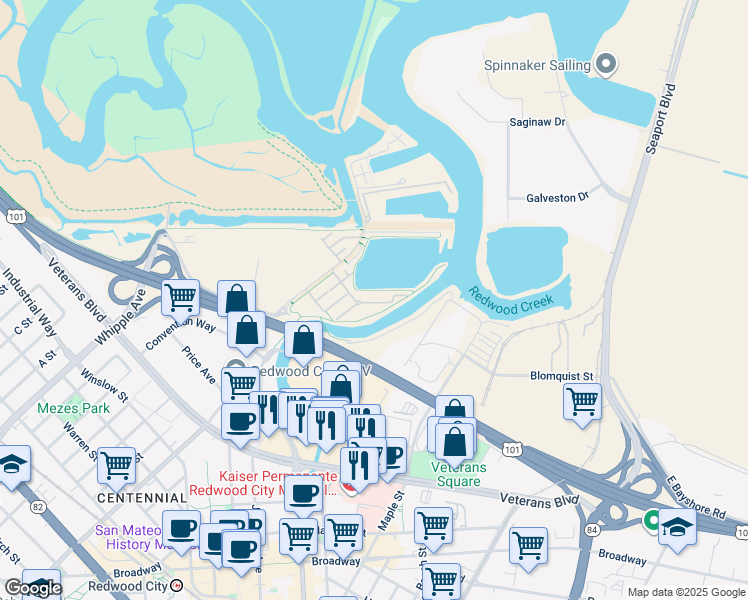 map of restaurants, bars, coffee shops, grocery stores, and more near 641 Turnbuckle Drive in Redwood City