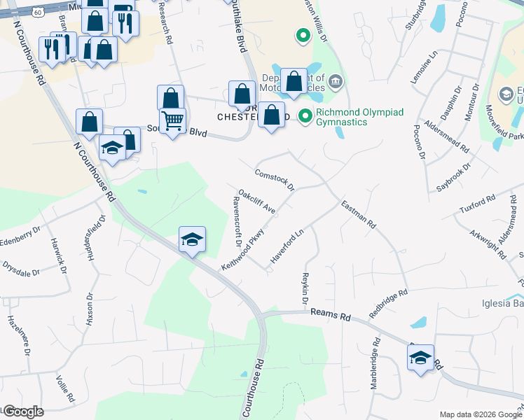 map of restaurants, bars, coffee shops, grocery stores, and more near 318 Oakcliff Avenue in Richmond