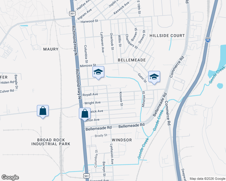 map of restaurants, bars, coffee shops, grocery stores, and more near 2319 Royall Avenue in Richmond