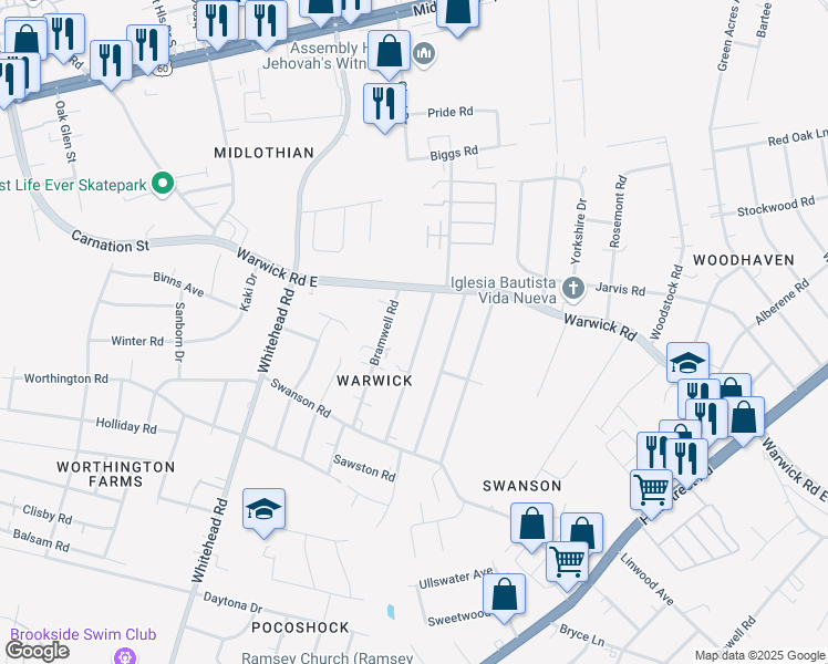 map of restaurants, bars, coffee shops, grocery stores, and more near 842 Green Ridge Drive in Richmond