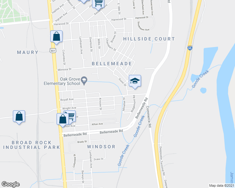 map of restaurants, bars, coffee shops, grocery stores, and more near 2115 Royall Avenue in Richmond