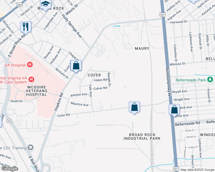 map of restaurants, bars, coffee shops, grocery stores, and more near 3000 Culver Road in Richmond