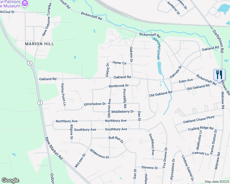 map of restaurants, bars, coffee shops, grocery stores, and more near 1302 Gilchrist Place in Richmond