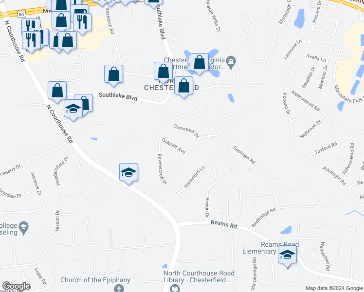 map of restaurants, bars, coffee shops, grocery stores, and more near 318 Oakcliff Avenue in Richmond