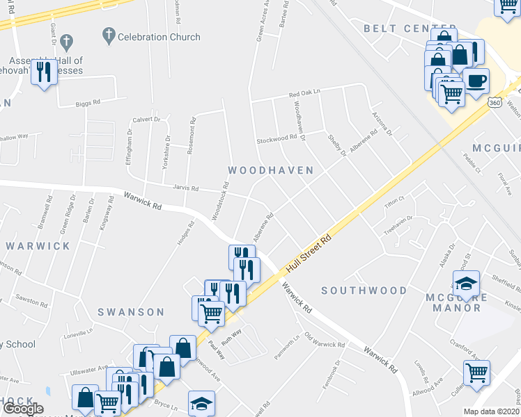 map of restaurants, bars, coffee shops, grocery stores, and more near 906 Ridgecliff Drive in Richmond