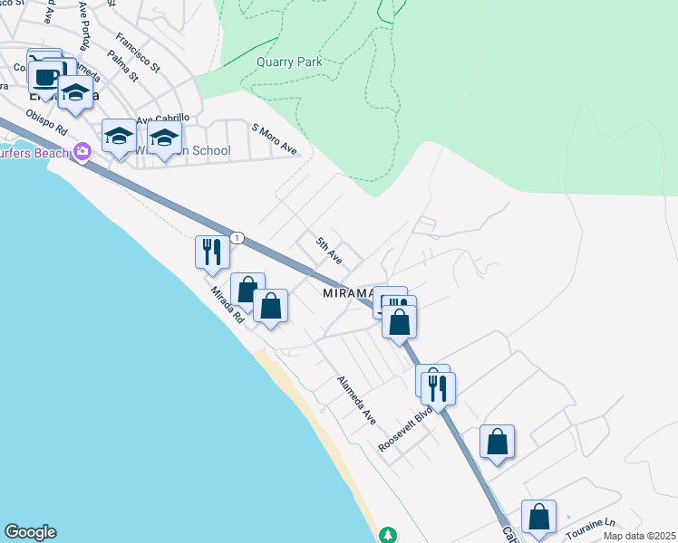 map of restaurants, bars, coffee shops, grocery stores, and more near 2 Cabrillo Highway in Half Moon Bay
