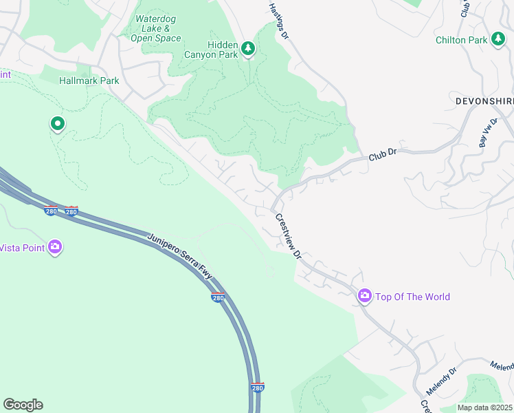 map of restaurants, bars, coffee shops, grocery stores, and more near 234 Crestview Drive in San Carlos