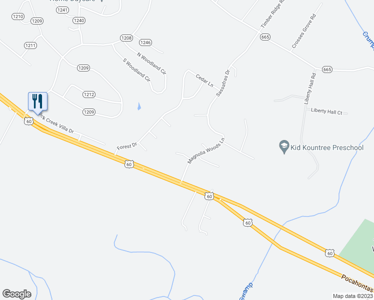 map of restaurants, bars, coffee shops, grocery stores, and more near 3096 Magnolia Woods Court in Quinton