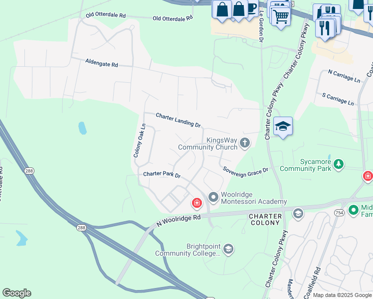 map of restaurants, bars, coffee shops, grocery stores, and more near 14601 Charters Bluff Trail in Midlothian