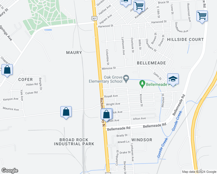 map of restaurants, bars, coffee shops, grocery stores, and more near 2507 Webber Avenue in Richmond