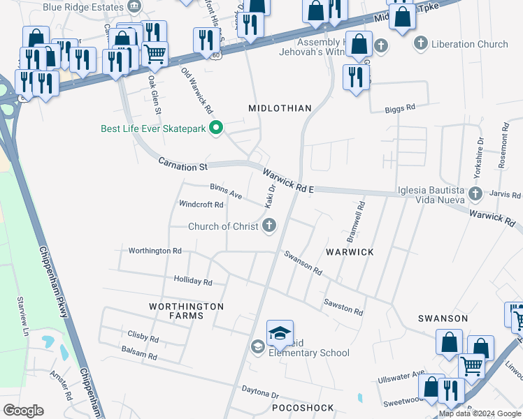 map of restaurants, bars, coffee shops, grocery stores, and more near 700 Kaki Drive in Richmond