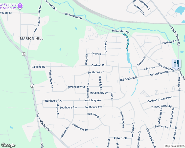 map of restaurants, bars, coffee shops, grocery stores, and more near 1303 Bentbrook Drive in Richmond