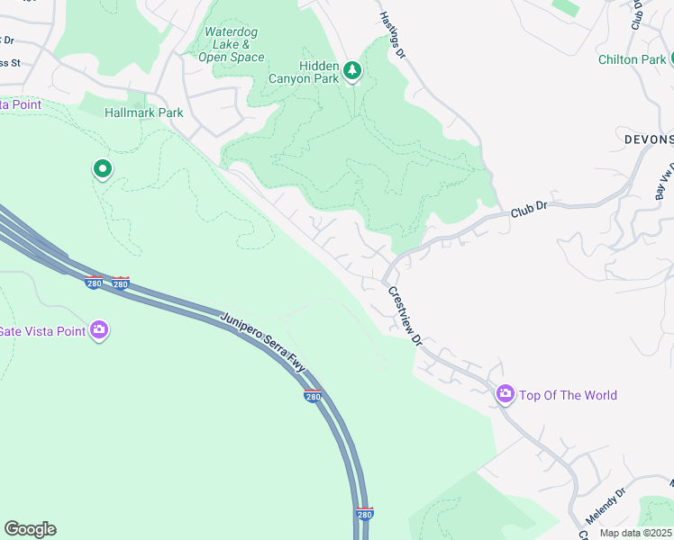 map of restaurants, bars, coffee shops, grocery stores, and more near 1 Meadowsweet Lane in San Carlos