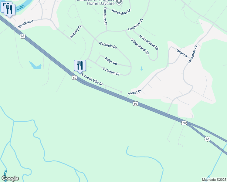 map of restaurants, bars, coffee shops, grocery stores, and more near 3491 Rock Creek Villa Drive in Quinton