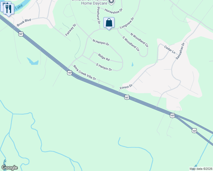 map of restaurants, bars, coffee shops, grocery stores, and more near 3466 Rock Creek Villa Dr in New Kent