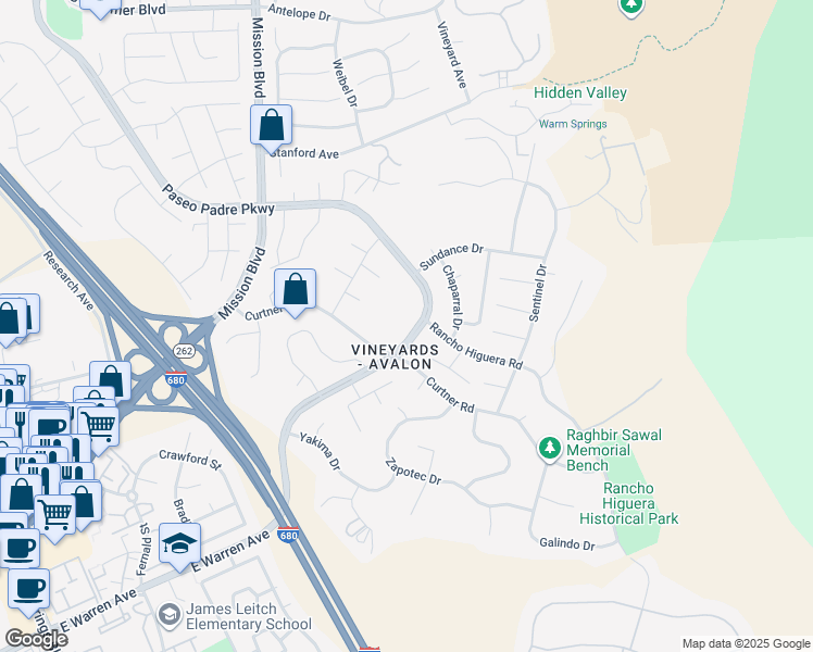 map of restaurants, bars, coffee shops, grocery stores, and more near 46627 Paseo Padre Parkway in Fremont