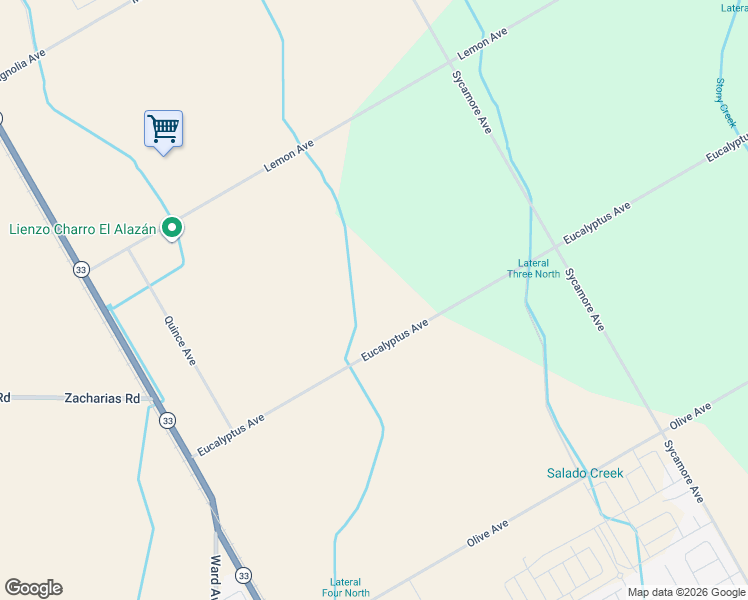 map of restaurants, bars, coffee shops, grocery stores, and more near 519 Eucalyptus Avenue in Patterson