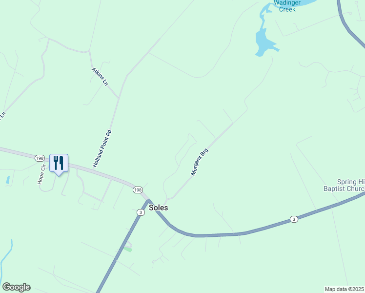 map of restaurants, bars, coffee shops, grocery stores, and more near Cobbs Creek Lane in Mathews County