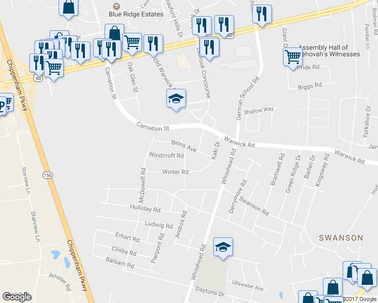 map of restaurants, bars, coffee shops, grocery stores, and more near 6217 Binns Avenue in Richmond