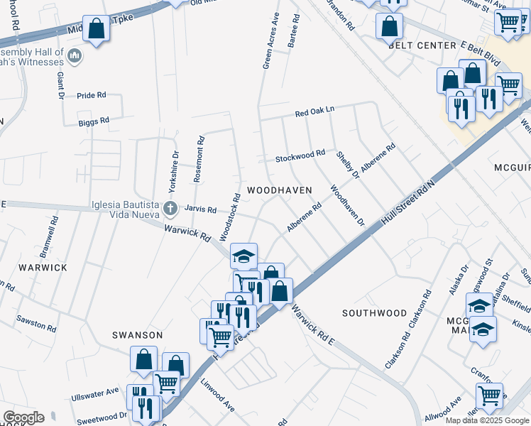 map of restaurants, bars, coffee shops, grocery stores, and more near 5125 Weatherford Road in Richmond