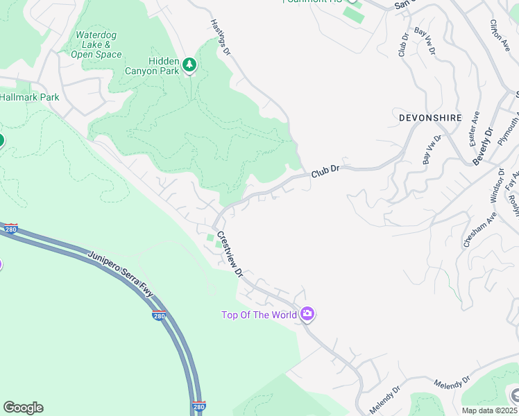 map of restaurants, bars, coffee shops, grocery stores, and more near 9 Mayflower Lane in San Carlos