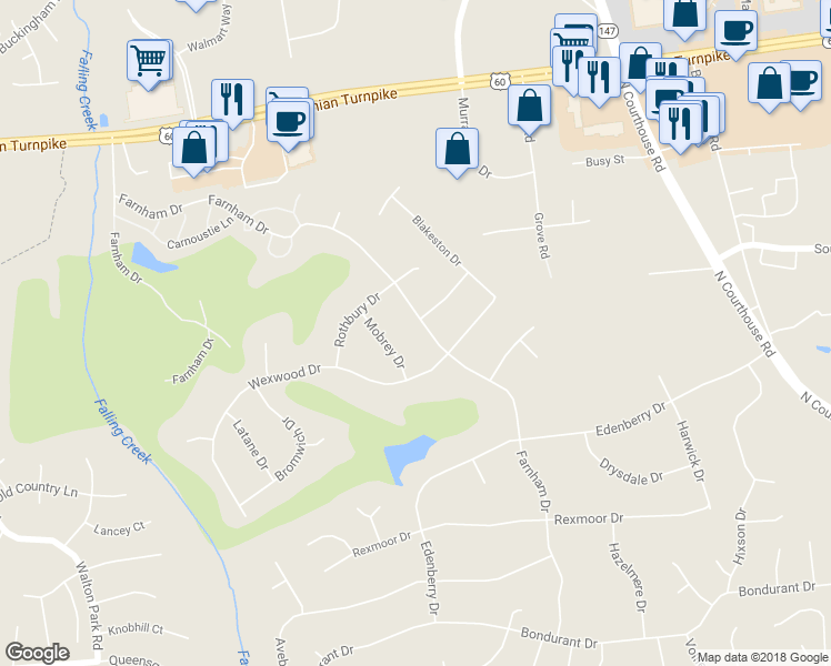 map of restaurants, bars, coffee shops, grocery stores, and more near 620 Farnham Drive in Richmond