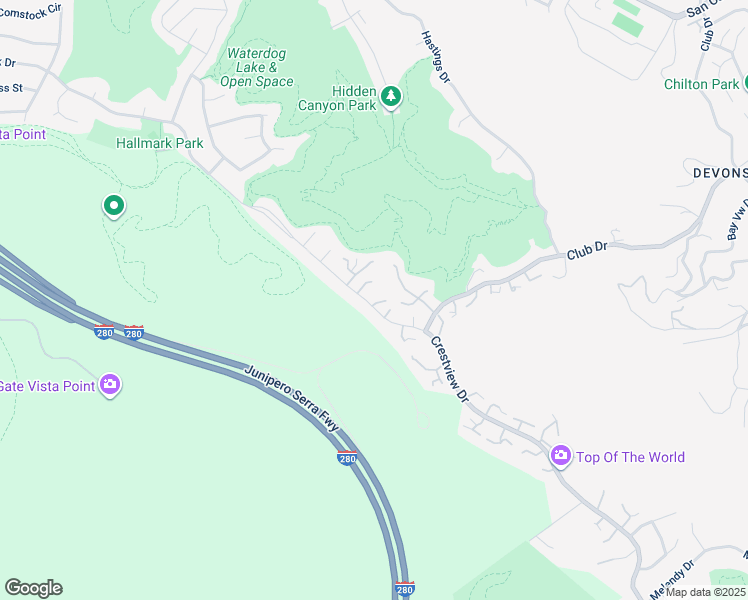 map of restaurants, bars, coffee shops, grocery stores, and more near 1 Meadowsweet Lane in San Carlos