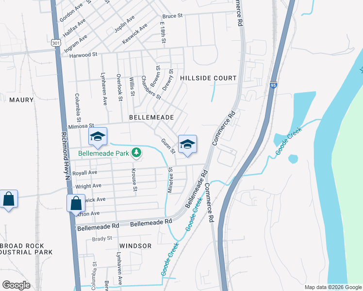 map of restaurants, bars, coffee shops, grocery stores, and more near 1512 Presson Boulevard in Richmond