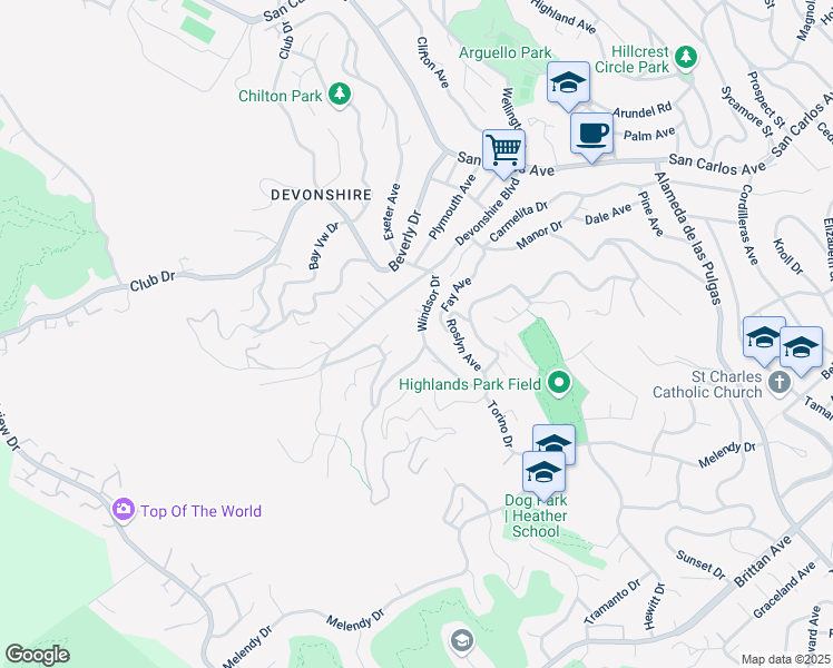 map of restaurants, bars, coffee shops, grocery stores, and more near 150 Windsor Drive in San Carlos