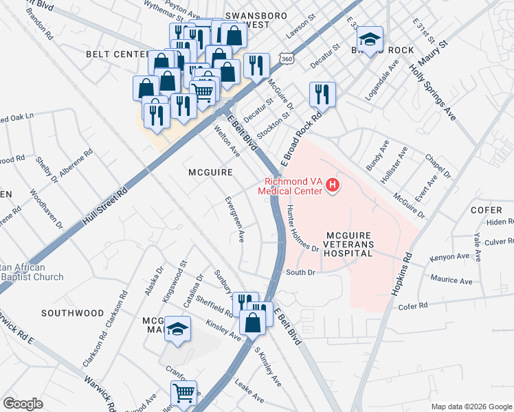 map of restaurants, bars, coffee shops, grocery stores, and more near 1230 Greystone Avenue in Richmond
